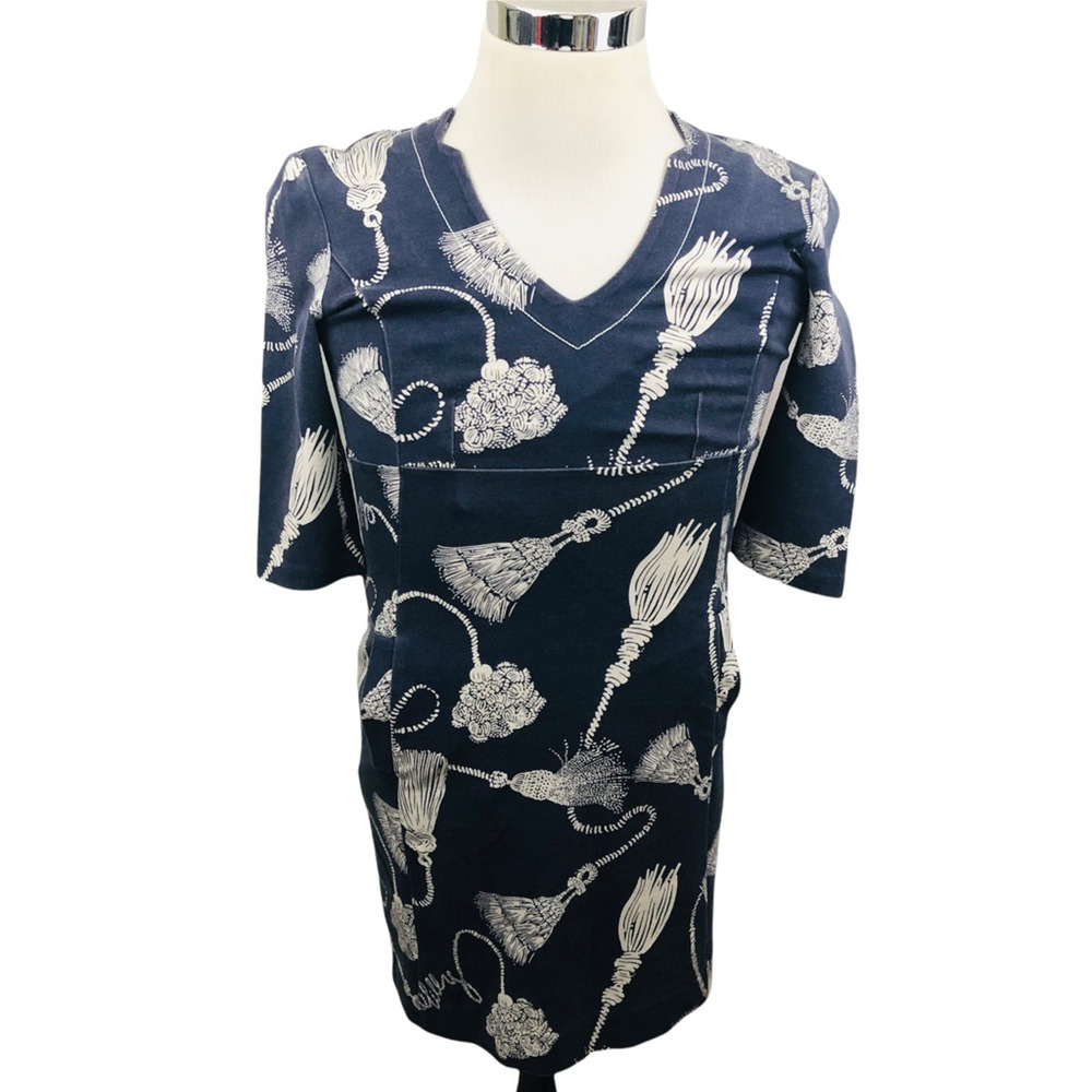 Lilly Pulitzer Sheath Dress Womens XS Blue Tassel Floral Pattern Lined Zip